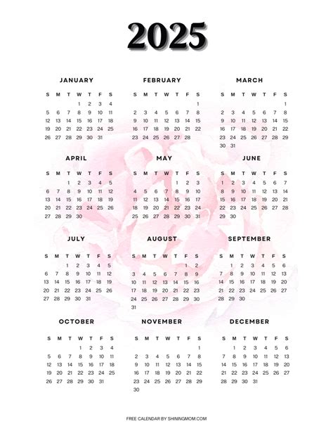 2025 Yearly Calendar Printable One Page - Printable Summer Activities