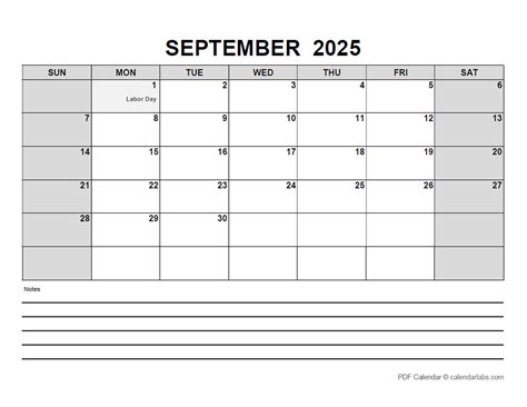 September 2025 Calendar with Holidays | CalendarLabs