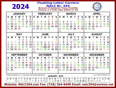 Nalc Branch 2025 Color Coded Calendar - Claire C. Lillico