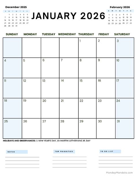 January 2026 Calendars (Free PDF Printables)