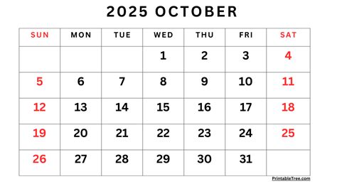October 2025 Calendar Printable PDF Template with Holidays