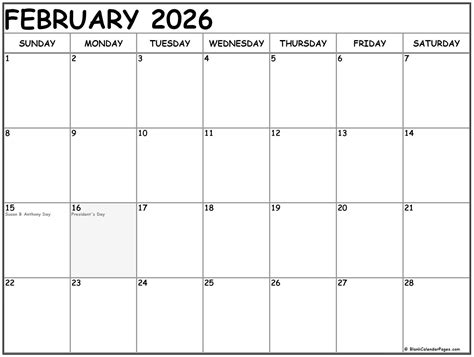 February 2026 with holidays calendar