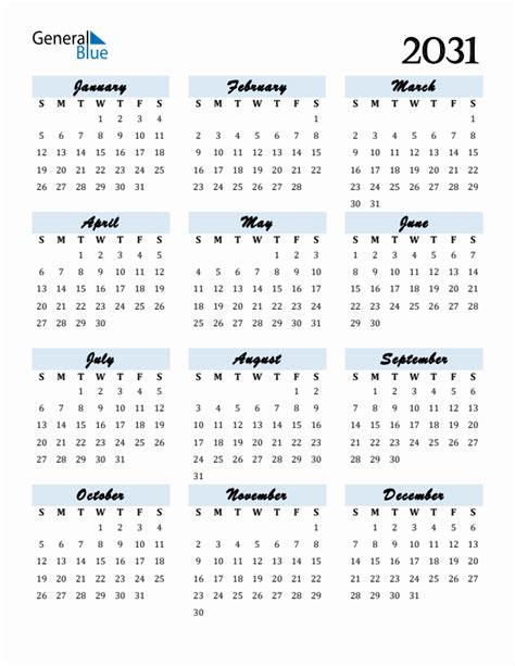 Free 2031 Calendars in PDF, Word, Excel
