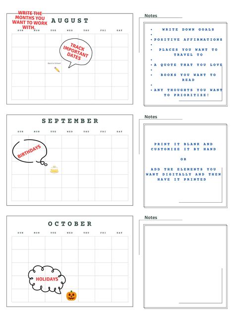 Three Month Custom Calendar Template. Digital File. 3 Designs Included ...