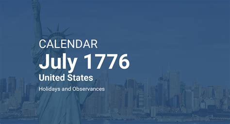 July 1776 Calendar – United States
