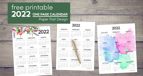 Calendar 2022 Printable One Page