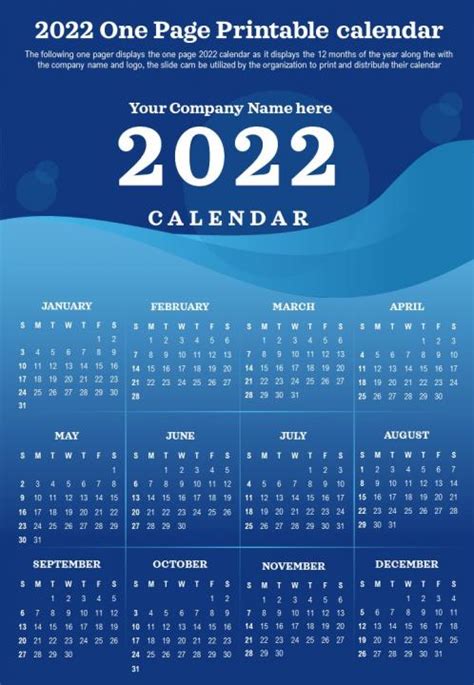 Calendar 2022 Printable One Page