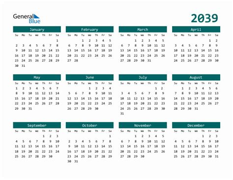 Free 2039 Calendars in PDF, Word, Excel