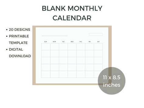 Blank Calendar, Printable Calendar, Minimal Calendar, Simple Calendar ...