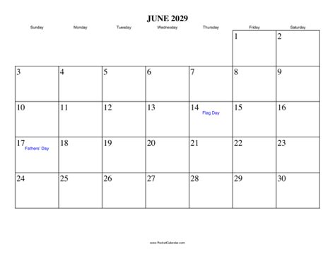 June 2029 Calendar