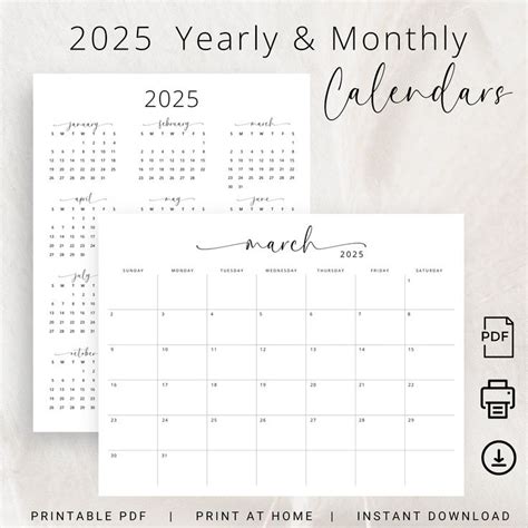2025 Calendars 2025 Monthly Calendar Landscape + Yearly Calendar ...