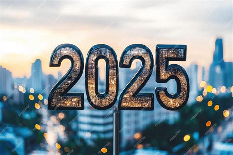 Futuristic 2025 year number with cityscape skyline in background ...