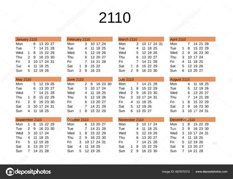 Calendar Year 2110 English Language Stock Vector by ©claudiodivizia ...