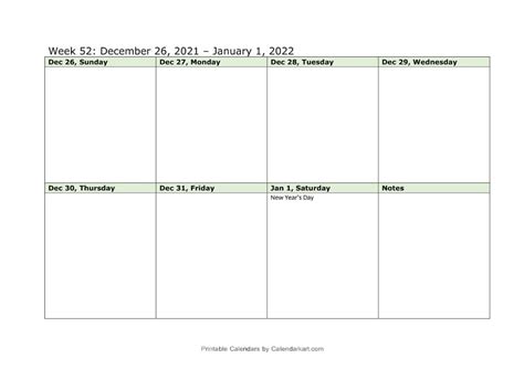 Weekly Calendar 2022 Printable Templates - Calendarkart | Free ...