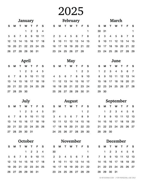 Printable 2025 Calendar on One Page - Hey Donna
