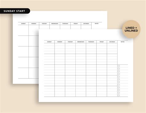 Blank Calendar Notes Printable Monthly Calendar Wall - Etsy