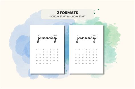 2025 Calendar Printable | Mini Calendar 2025 | Monthly Calendar 2025 ...