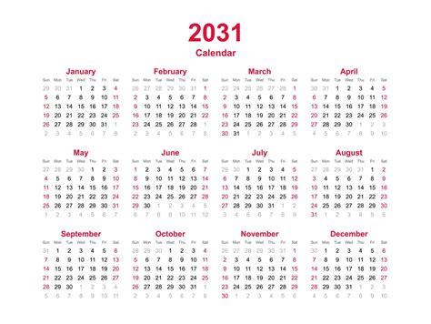 Calendar year 2031 8111049 Vector Art at Vecteezy
