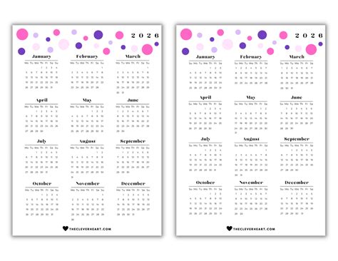 2026 Yearly Calendar Printable | Cute & Free Printable Calendars - The ...