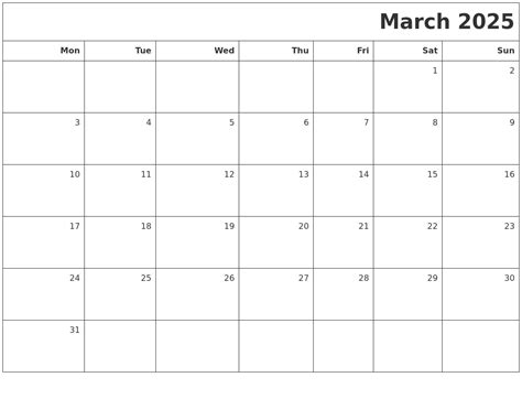 March 2025 Printable Blank Calendar