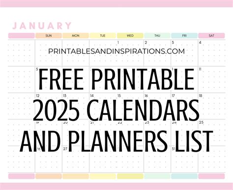 List of Free Printable 2025 Calendars and 2025 Planners PDF ...