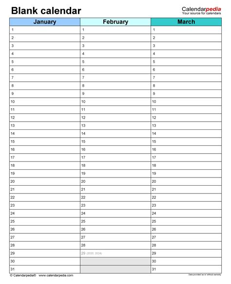 Month At A Glance Blank Calendar Template - Sampletemplate.my.id
