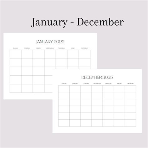 2025 Blank Monthly Calendar Printable Minimalist Simple Calendar Basic ...