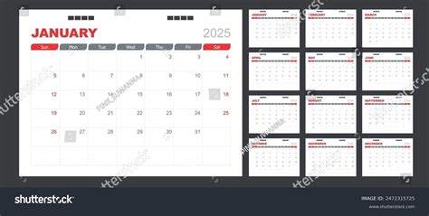Calendar 2025 Red Background Corporate Design Stock Vector (Royalty ...