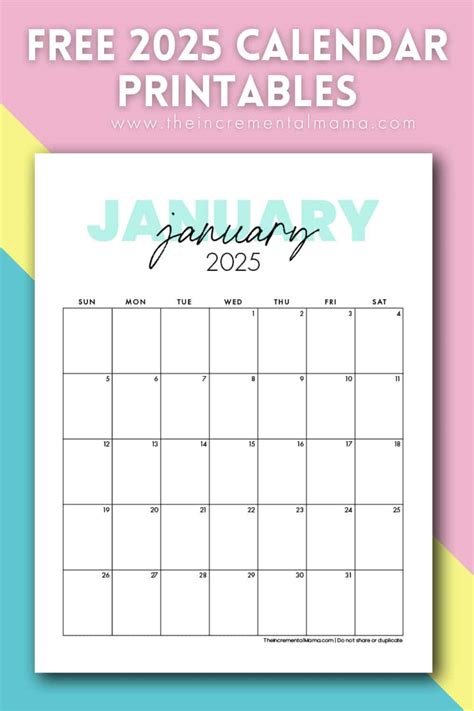 Cute 2025 Monthly Calendar Free Printable
