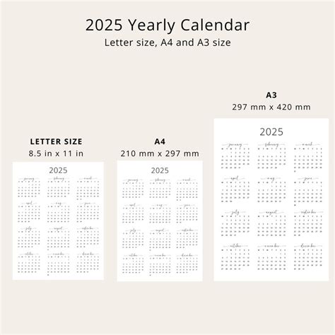 2025 Yearly Calendar 2025 Annual Calendar Printable 2025 Calendar ...