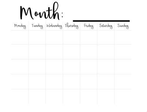 Blank Monthly Calendar Monday Start