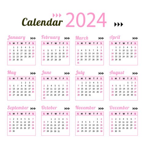 Calendario 2024 Simple Rosa PNG ,dibujos 2024, Calendario Rosa, Año PNG ...
