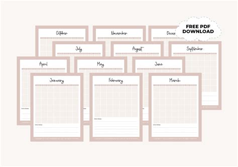 FREE Printable Blank Calendar to Fill In (All 12 Months) - Just Taty Things