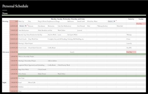 Personal Schedule Template Download - Essentials P.S.