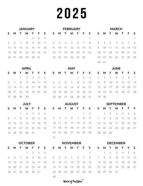 2025 Year Calendars - 70 Best Printables - World of Printables