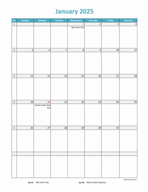 Free Download 2025 Excel Calendar, full page table grid, US holidays ...