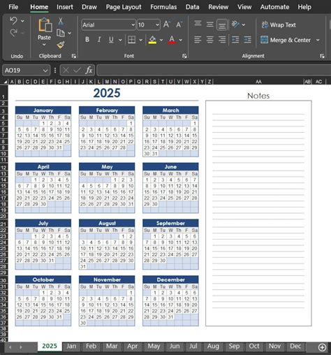 2025 Calendar Template Excel - Etsy