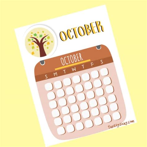 Free October Calendar Printable Page - Thrifty Jinxy