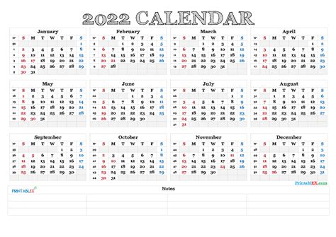 Free Printable Calendar Templates 2022 (Landscape, PDF, Image) | Free ...