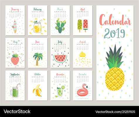 Calendar 2019 cute monthly calendar with Vector Image