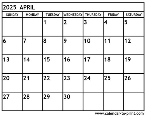 Blank Calendar April 2025 Printable Calendar By Month - Gerry Juditha