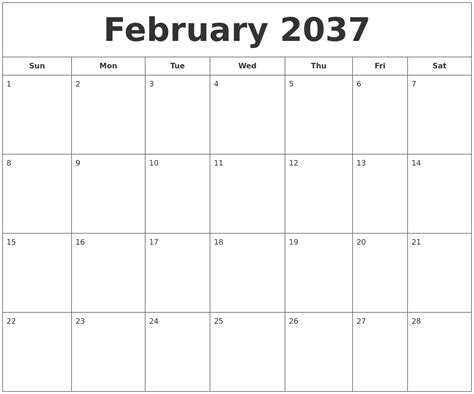 February 2037 Printable Calendar