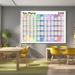 Large 2025 Wall Planner Printable 2025 Full Year Wall Calendar Rainbow ...