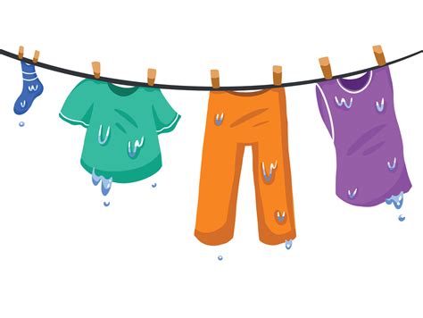 Illustration of cartoon hanging wet clothes, pants, tank top, shirt ...