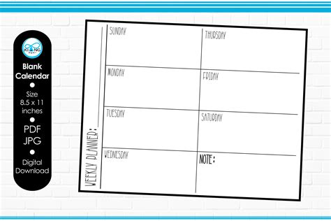 Blank Calendar Page Template Graphic by KiangDigiart · Creative Fabrica