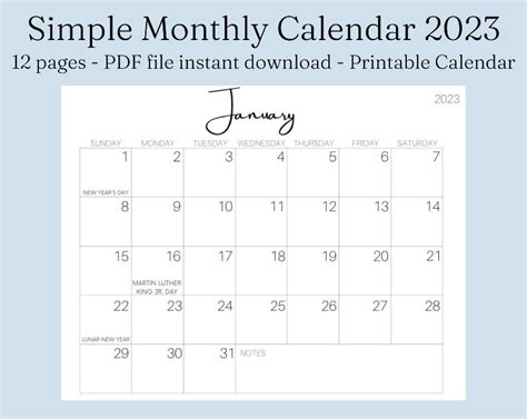Printable Monthly Calendar