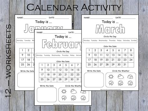 Preschool Calendar Worksheets Printable Kids Monthly Digital - Etsy
