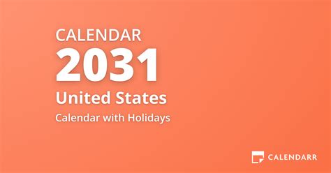 Calendar for 2031 (With Holidays) - Calendarr