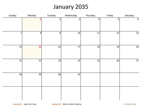 Monthly 2035 Calendar with Bigger boxes | WikiDates.org