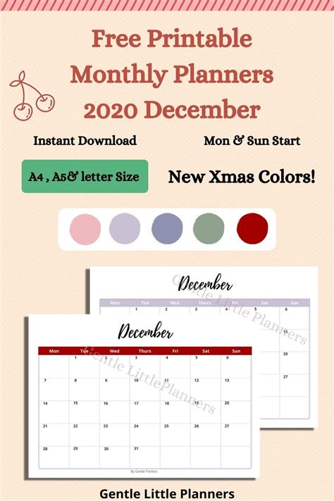Free December 2020 Monthly Calendar Planner Printables! – Gentle Little ...